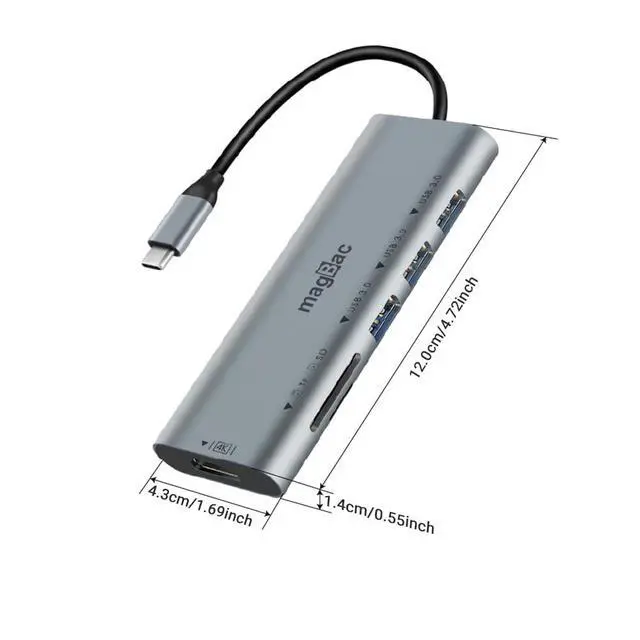 Alt view image 2 of 5 - MagBac USB C Docking Station 6-in-1 USB Hub Multiple Adapter with 4K HDMI Display Port, 3 USB A Data Ports, SD/TF Card Slot for HP, Dell, MacBook Pro, Lenovo