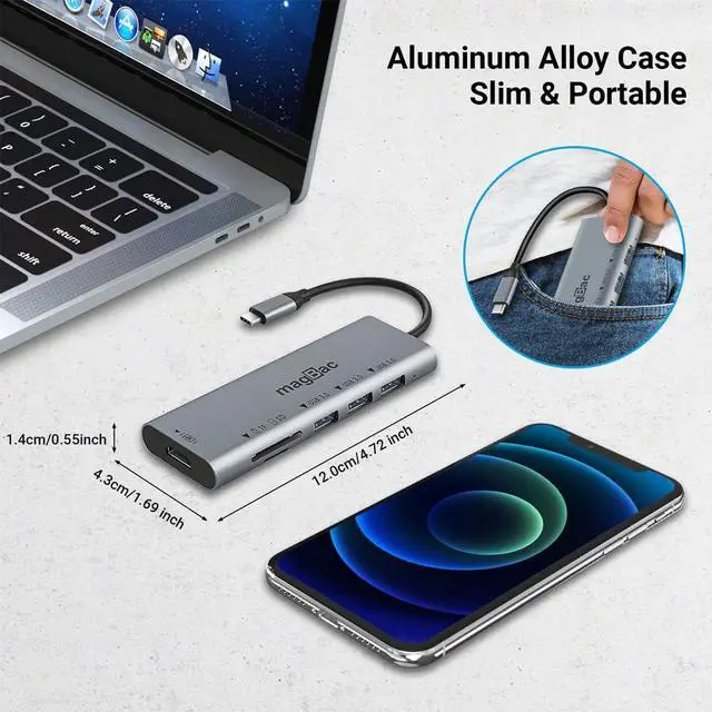 Alt view image 4 of 5 - MagBac USB C Docking Station 6-in-1 USB Hub Multiple Adapter with 4K HDMI Display Port, 3 USB A Data Ports, SD/TF Card Slot for HP, Dell, MacBook Pro, Lenovo