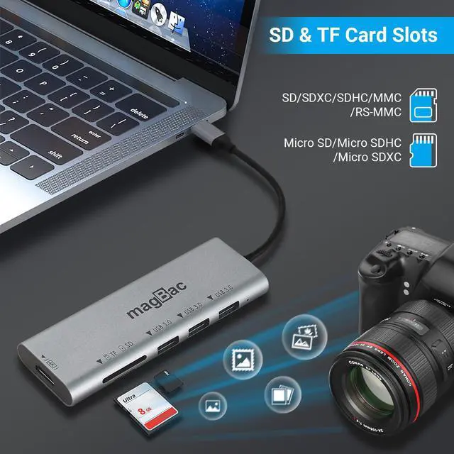 Alt view image 5 of 5 - MagBac USB C Docking Station 6-in-1 USB Hub Multiple Adapter with 4K HDMI Display Port, 3 USB A Data Ports, SD/TF Card Slot for HP, Dell, MacBook Pro, Lenovo