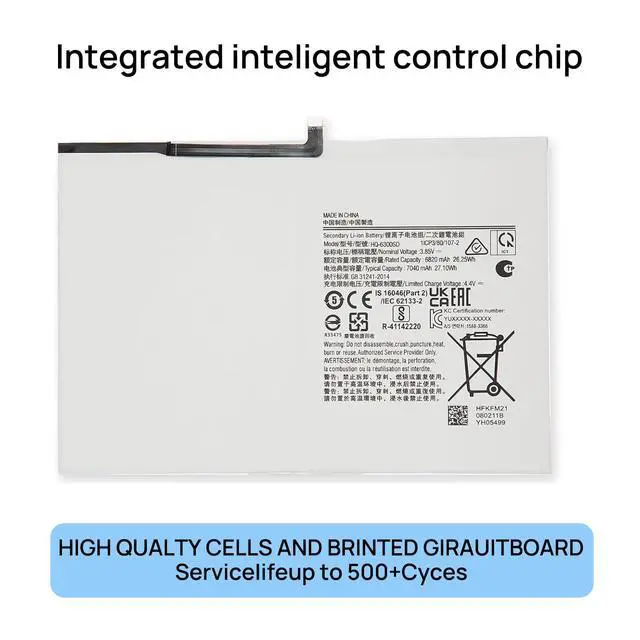 Alt view image 4 of 6 - HQ-6300SA HQ-6300SD Tablet Battery Compatible with Samsung Galaxy Tab A8 10.5 2021 2022 SM-X200NZAAEUA SM-X200 SM-X205 SM-X200N SM-X205N SM-X205NZAAEUE Series 3.85V 7040mA 27.1Wh