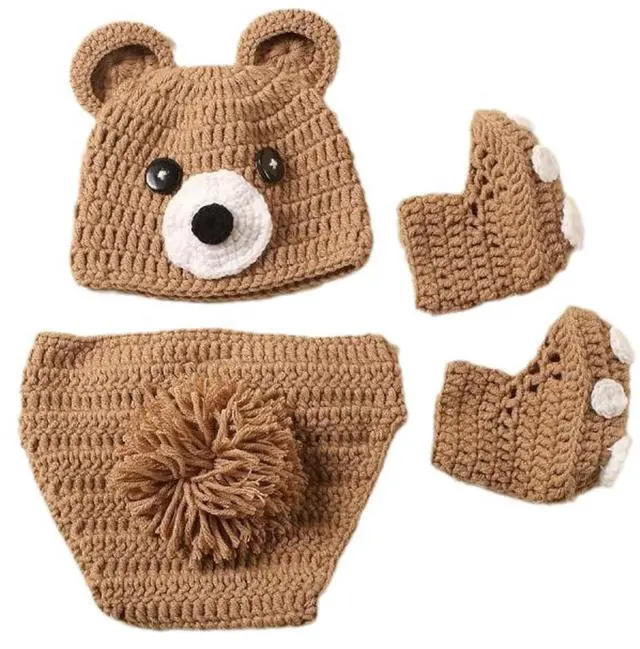 Main image of 3Pcs Bear Newborns Photography Costume Soft and Warm Knitting Outfit with Matching for Baby Photo Shoots
