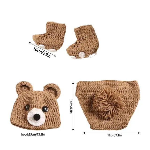 Alt view image 4 of 6 - 3Pcs Bear Newborns Photography Costume Soft and Warm Knitting Outfit with Matching for Baby Photo Shoots