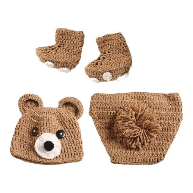 Alt view image 5 of 6 - 3Pcs Bear Newborns Photography Costume Soft and Warm Knitting Outfit with Matching for Baby Photo Shoots