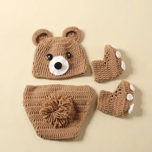 Alt view image 6 of 6 - 3Pcs Bear Newborns Photography Costume Soft and Warm Knitting Outfit with Matching for Baby Photo Shoots