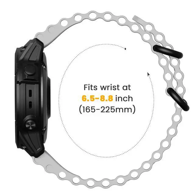 Alt view image 6 of 6 - for Garmin Fenix 6 Band 22mm Ocean Watch Band for Fenix 7, Fenix 5, Fenix 6 Pro, Fenix 5 Plus, Forerunner 955/945, Approach S60/S62, Epix (White)
