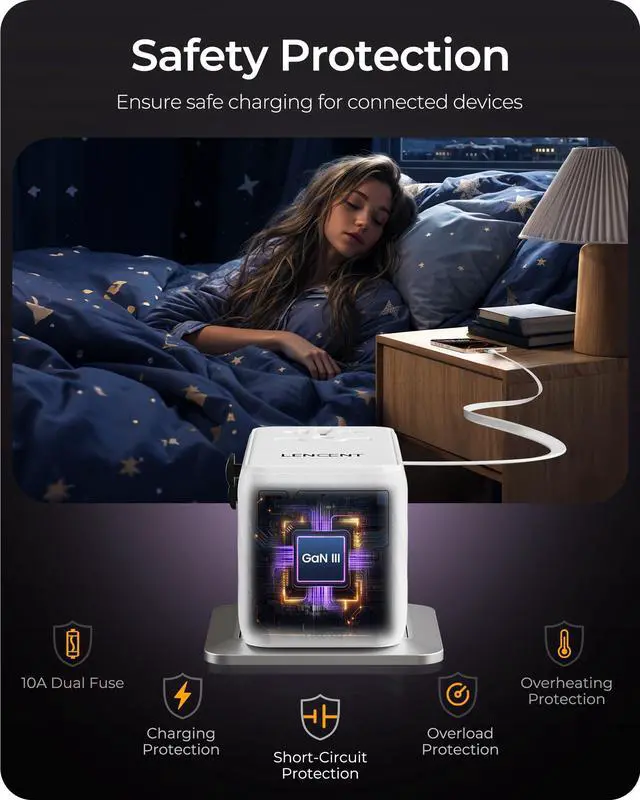 Alt view image 6 of 6 - 85W Universal Travel Adapter with Retractable USB C Cable, GaN | International Plug Adapter with 3 Type C&1 USB A Ports Fast Charging, Worldwide Outlet Converter for US to European EU UK AUS