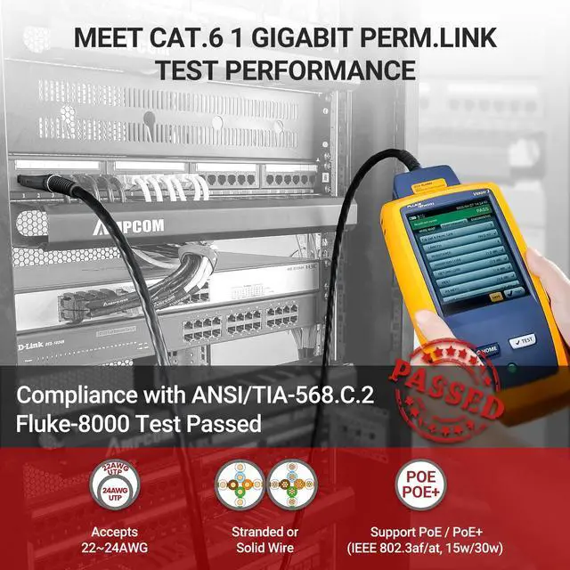 Alt view image 5 of 6 - Premium Series CAT6 24 Ports Patch Panel, Rack Mount - 1U, 19 inch, RJ45 Ethernet 568A 568B, 15u Gold Plated, with Rear Cable Support Bar