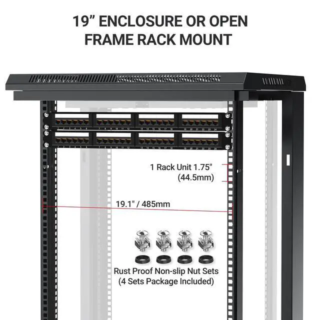 Alt view image 6 of 6 - Premium Series CAT6 24 Ports Patch Panel, Rack Mount - 1U, 19 inch, RJ45 Ethernet 568A 568B, 15u Gold Plated, with Rear Cable Support Bar