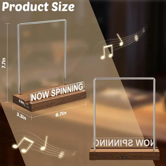 Alt view image 2 of 6 - Now Spinning Vinyl Record Stand | Light Up Album Display Holder, Adjustable Warm White Lights, Album Player Stand, Fingerprint-Proof Acrylic