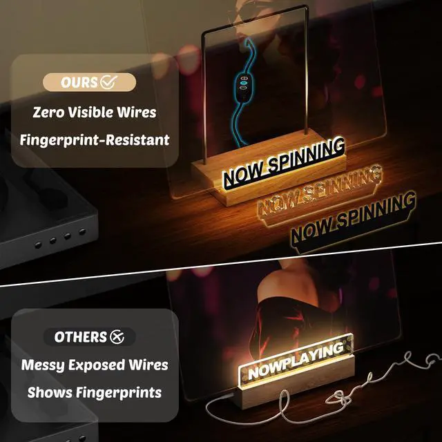 Alt view image 3 of 6 - Now Spinning Vinyl Record Stand | Light Up Album Display Holder, Adjustable Warm White Lights, Album Player Stand, Fingerprint-Proof Acrylic