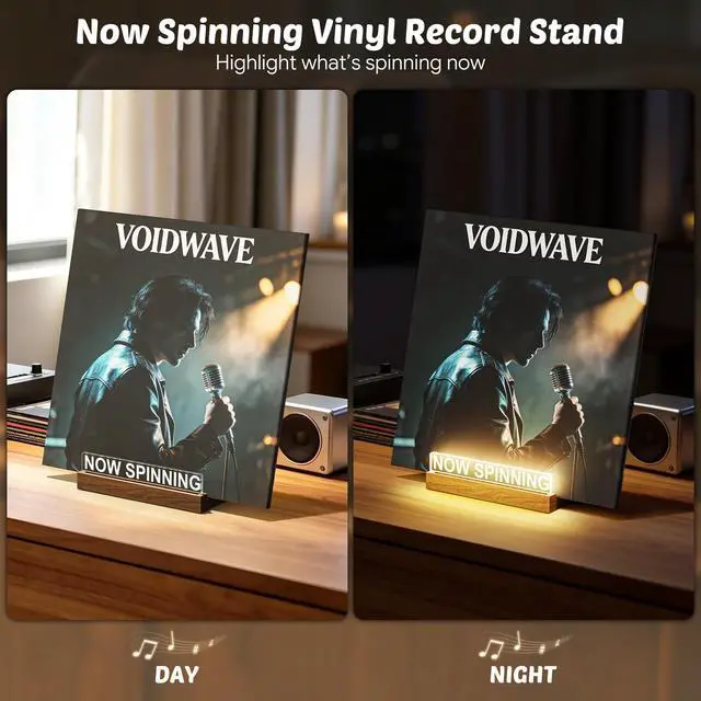 Alt view image 4 of 6 - Now Spinning Vinyl Record Stand | Light Up Album Display Holder, Adjustable Warm White Lights, Album Player Stand, Fingerprint-Proof Acrylic