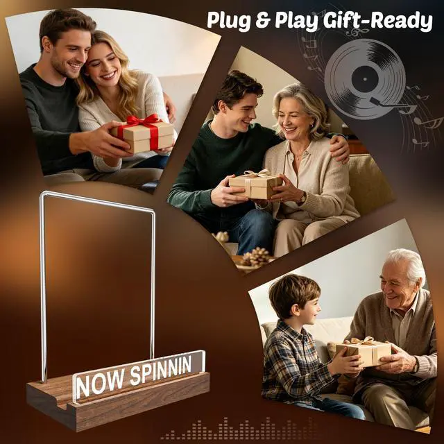 Alt view image 6 of 6 - Now Spinning Vinyl Record Stand | Light Up Album Display Holder, Adjustable Warm White Lights, Album Player Stand, Fingerprint-Proof Acrylic