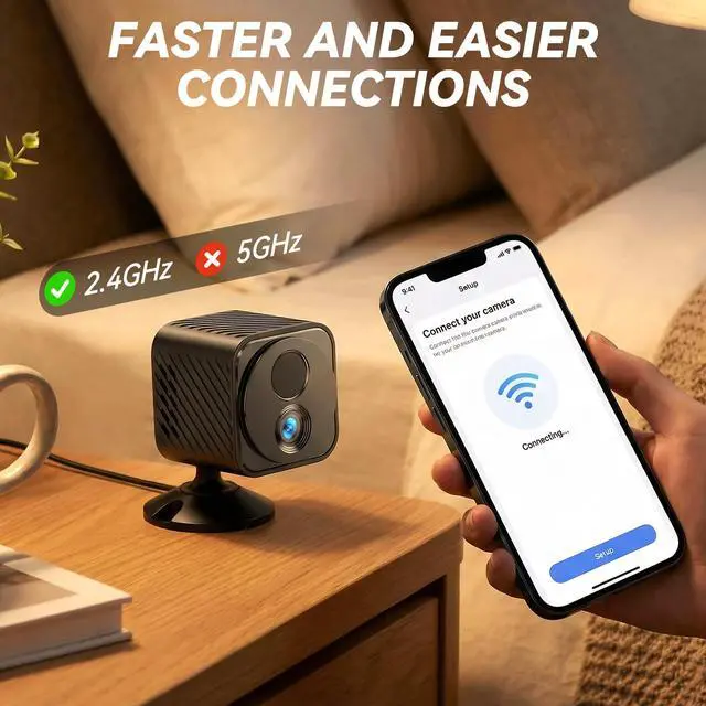 Alt view image 2 of 6 - 2K Mini WiFi Security Camera, Battery Powered Indoor Camera with 30-Day Battery Life, PIR Motion Detection, Night Vision, 2.4GHz WiFi, App Remote Viewing for Baby Monitor & Pet Camera