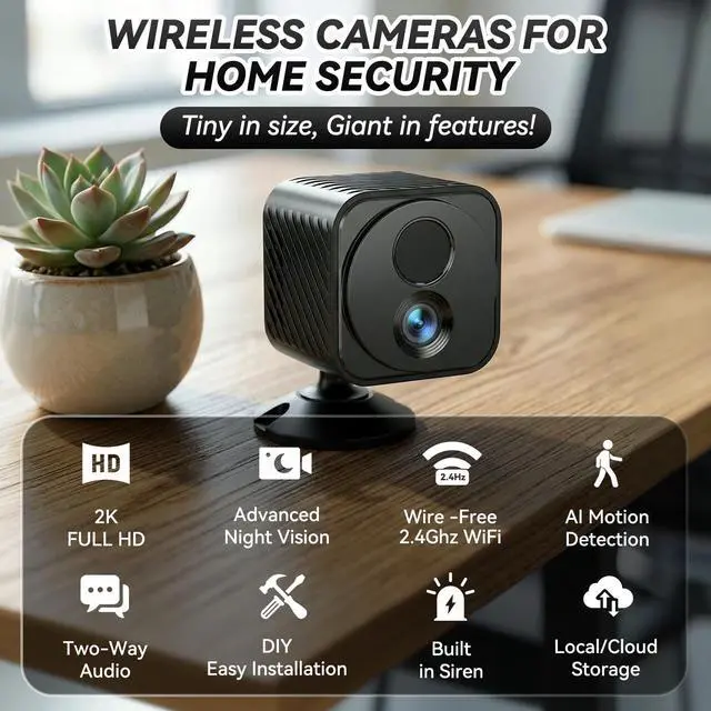 Alt view image 3 of 6 - 2K Mini WiFi Security Camera, Battery Powered Indoor Camera with 30-Day Battery Life, PIR Motion Detection, Night Vision, 2.4GHz WiFi, App Remote Viewing for Baby Monitor & Pet Camera