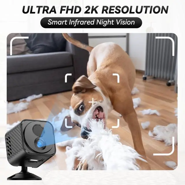 Alt view image 4 of 6 - 2K Mini WiFi Security Camera, Battery Powered Indoor Camera with 30-Day Battery Life, PIR Motion Detection, Night Vision, 2.4GHz WiFi, App Remote Viewing for Baby Monitor & Pet Camera