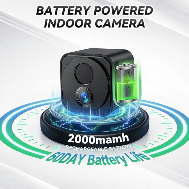 Alt view image 6 of 6 - 2K Mini WiFi Security Camera, Battery Powered Indoor Camera with 30-Day Battery Life, PIR Motion Detection, Night Vision, 2.4GHz WiFi, App Remote Viewing for Baby Monitor & Pet Camera