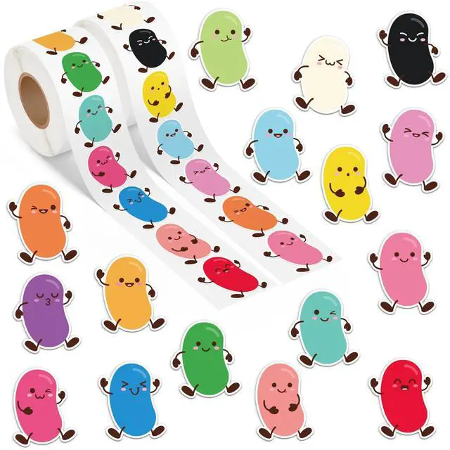Main image of Easter Cute Jelly Beans Roll Stickers - 1000Pcs in 16 Designs Funny Jelly Beans Candy Vinyl Stickers, Colorful Spring Waterproof Decals for Laptop Luggage Notebpook, Gift for Birthday Party