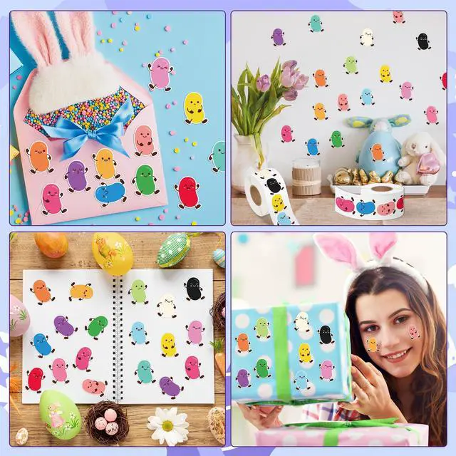 Alt view image 6 of 6 - Easter Cute Jelly Beans Roll Stickers - 1000Pcs in 16 Designs Funny Jelly Beans Candy Vinyl Stickers, Colorful Spring Waterproof Decals for Laptop Luggage Notebpook, Gift for Birthday Party