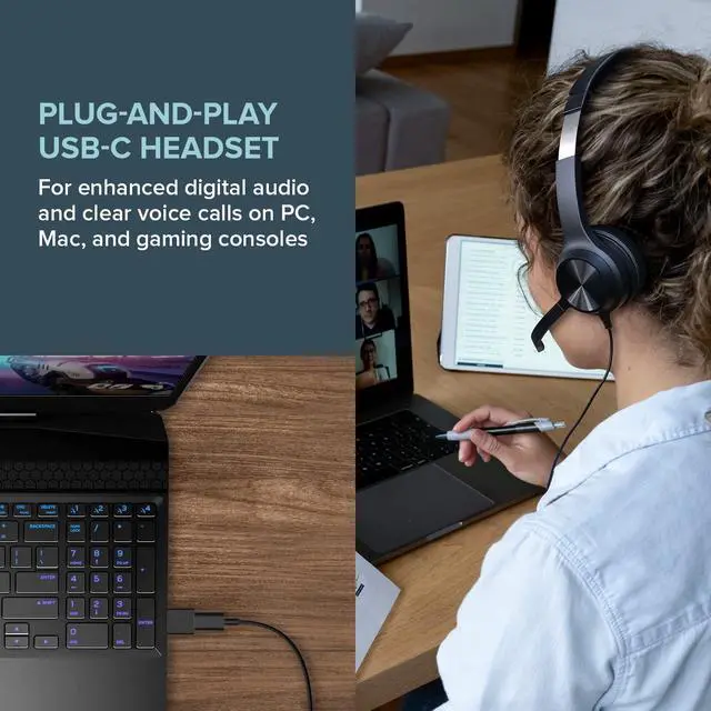 Alt view image 2 of 6 - Chat USB On-Ear Headset with Noise-Cancelling Mic and SmartComms | On-Ear Headset, Noise-Cancelling Mic, Swivel-to-Mute, SmartComms Kit, Lightweight