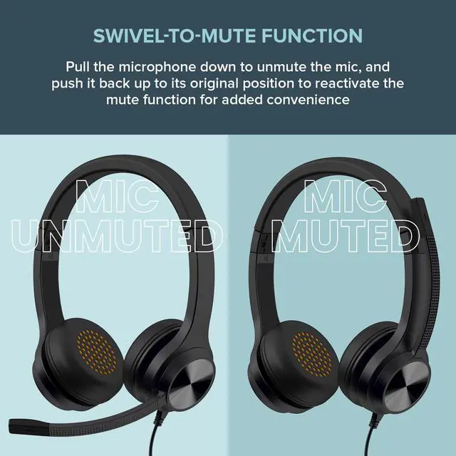 Alt view image 4 of 6 - Chat USB On-Ear Headset with Noise-Cancelling Mic and SmartComms | On-Ear Headset, Noise-Cancelling Mic, Swivel-to-Mute, SmartComms Kit, Lightweight