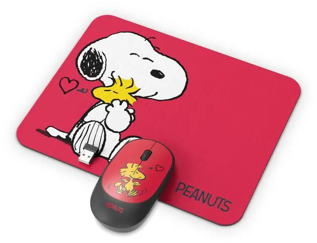 Main image of Peanuts Mouse & Mouse Pad Combo Red- Snoopy and Woodstock Hug
