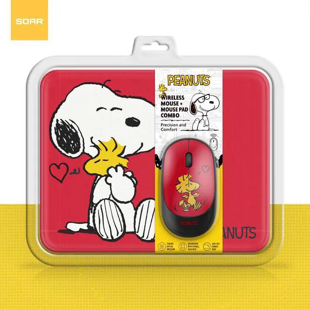 Alt view image 2 of 6 - Peanuts Mouse & Mouse Pad Combo Red- Snoopy and Woodstock Hug