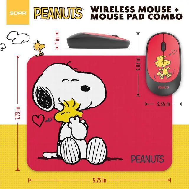 Alt view image 3 of 6 - Peanuts Mouse & Mouse Pad Combo Red- Snoopy and Woodstock Hug
