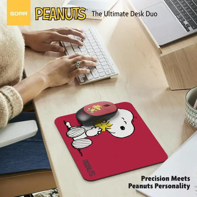 Alt view image 6 of 6 - Peanuts Mouse & Mouse Pad Combo Red- Snoopy and Woodstock Hug