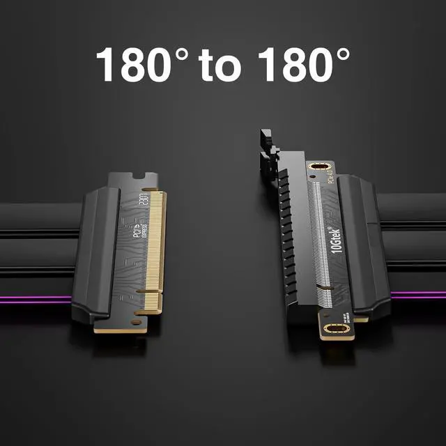 Alt view image 2 of 6 - PCIe 4.0 x16 Riser Cable, Male 180° to Female 180° for Vertical Mount Graphics Cards, Compatible with RTX4090, RTX4080, RX7900XTX, 30cm/1ft
