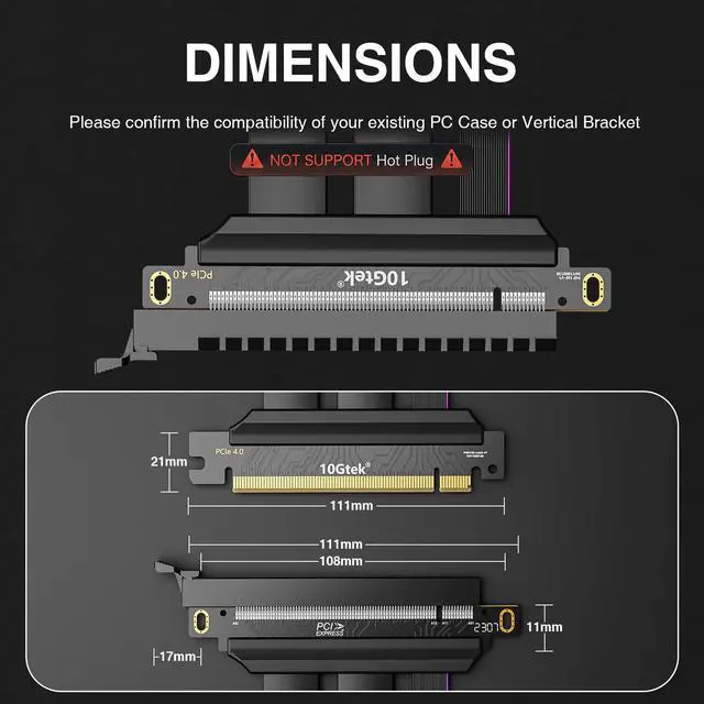 Alt view image 4 of 6 - PCIe 4.0 x16 Riser Cable, Male 180° to Female 180° for Vertical Mount Graphics Cards, Compatible with RTX4090, RTX4080, RX7900XTX, 30cm/1ft