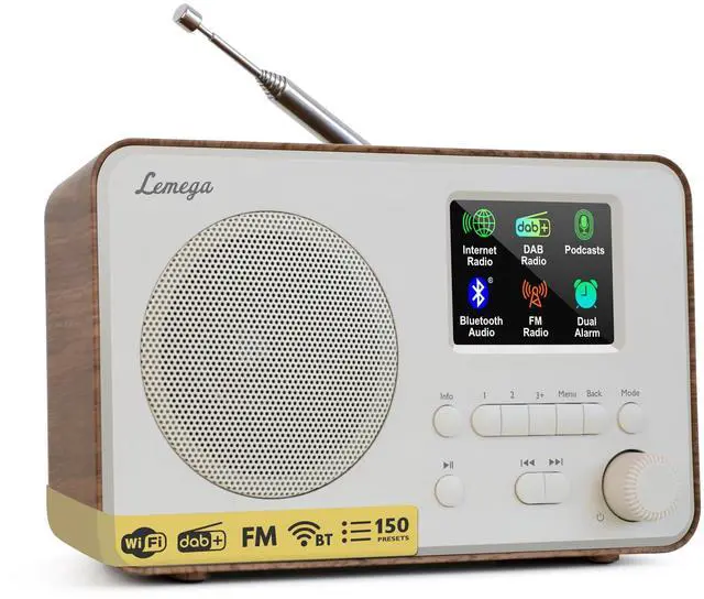 Main image of IR1PRO Internet Radio, Podcasts, Bluetooth, FM, Walnut | Alarm clock, full colour display, mains or AA battery, compact kitchen radio, snooze, sleep timer, 150 unified presets