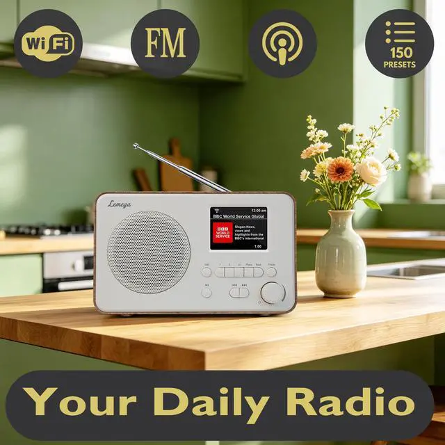 Alt view image 2 of 6 - IR1PRO Internet Radio, Podcasts, Bluetooth, FM, Walnut | Alarm clock, full colour display, mains or AA battery, compact kitchen radio, snooze, sleep timer, 150 unified presets