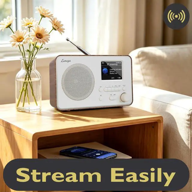 Alt view image 3 of 6 - IR1PRO Internet Radio, Podcasts, Bluetooth, FM, Walnut | Alarm clock, full colour display, mains or AA battery, compact kitchen radio, snooze, sleep timer, 150 unified presets