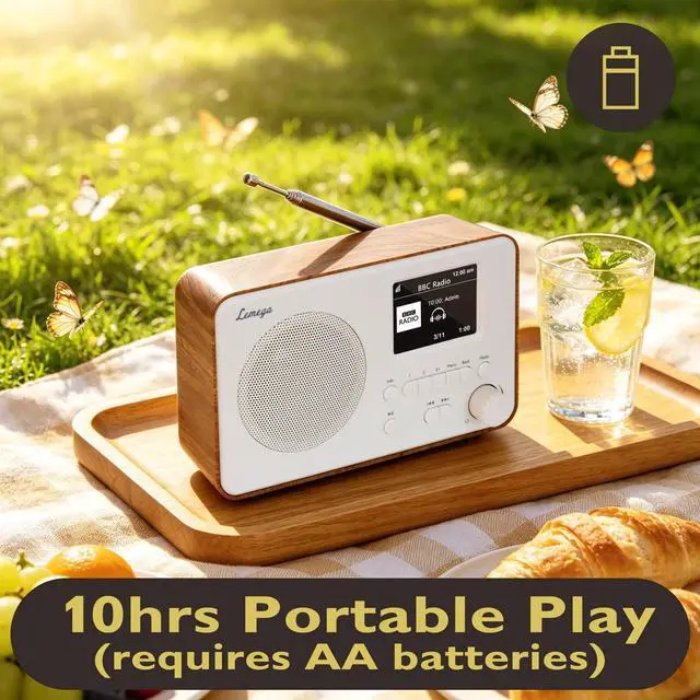 Alt view image 5 of 6 - IR1PRO Internet Radio, Podcasts, Bluetooth, FM, Walnut | Alarm clock, full colour display, mains or AA battery, compact kitchen radio, snooze, sleep timer, 150 unified presets