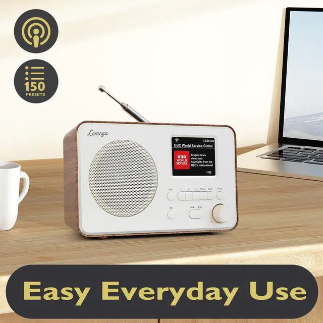 Alt view image 6 of 6 - IR1PRO Internet Radio, Podcasts, Bluetooth, FM, Walnut | Alarm clock, full colour display, mains or AA battery, compact kitchen radio, snooze, sleep timer, 150 unified presets