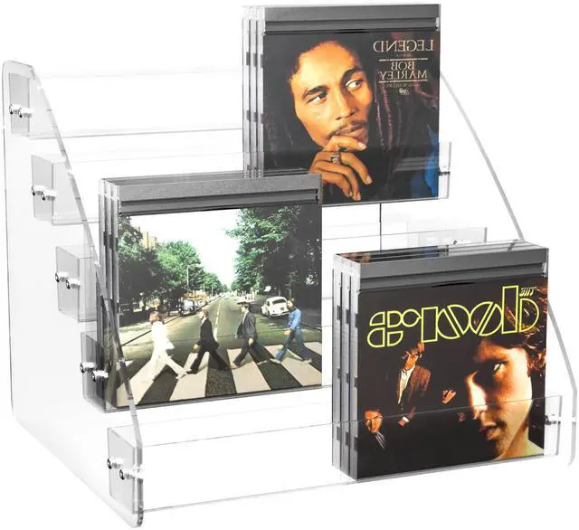 Main image of CD Holder 5 Tier Clear Acrylic CD Organizers, CD Display Rack Holds up to 30 Standard DVD Cases for Media Shelf Storage and Organization