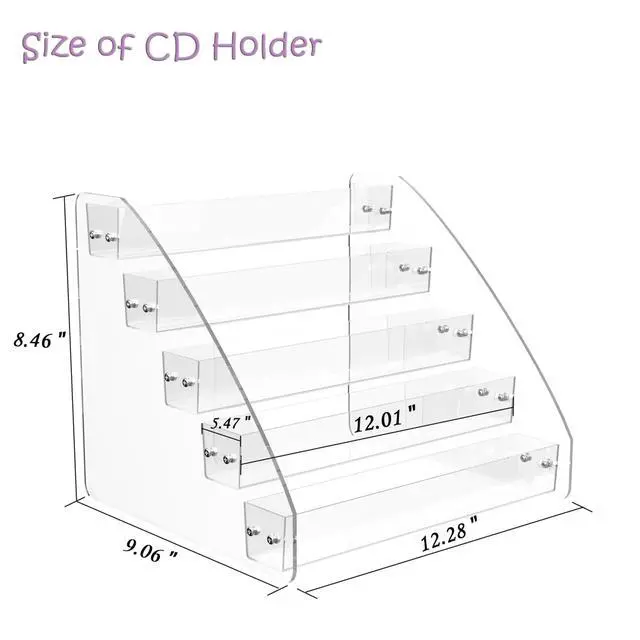 Alt view image 2 of 6 - CD Holder 5 Tier Clear Acrylic CD Organizers, CD Display Rack Holds up to 30 Standard DVD Cases for Media Shelf Storage and Organization
