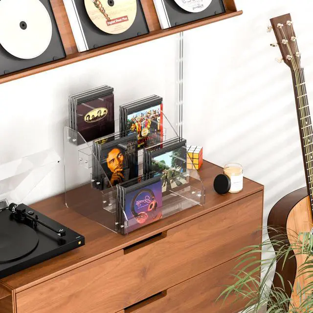 Alt view image 6 of 6 - CD Holder 5 Tier Clear Acrylic CD Organizers, CD Display Rack Holds up to 30 Standard DVD Cases for Media Shelf Storage and Organization