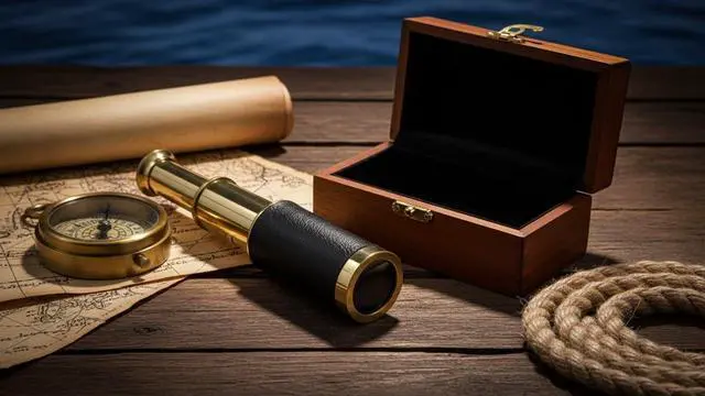 Alt view image 2 of 6 - 6" Brass Handheld Telescope with Wooden Box - Pirate Navigation with Anchor Wooden Box Rustic Vintage Home Decor Gifts