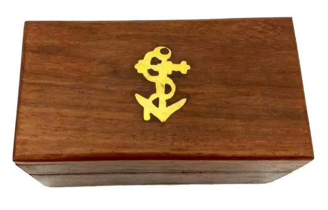 Alt view image 6 of 6 - 6" Brass Handheld Telescope with Wooden Box - Pirate Navigation with Anchor Wooden Box Rustic Vintage Home Decor Gifts