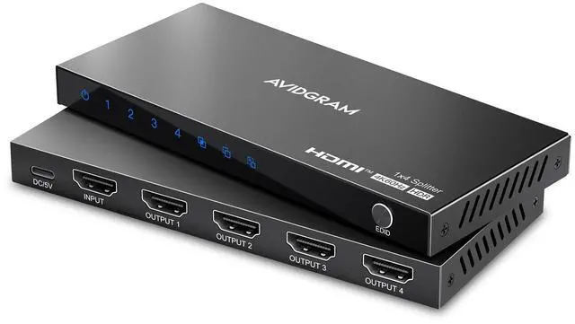 Main image of HDMI Splitter 1 in 4 Out 4K 60Hz 4:4:4, HDMI 4 Port Splitter with Copy, Downscaler, and Auto Mode for Four Identical Display Support 1080p 120Hz HDCP 2.2 HDR10 18Gbps 3D (Mirror Only) | Distributes 1