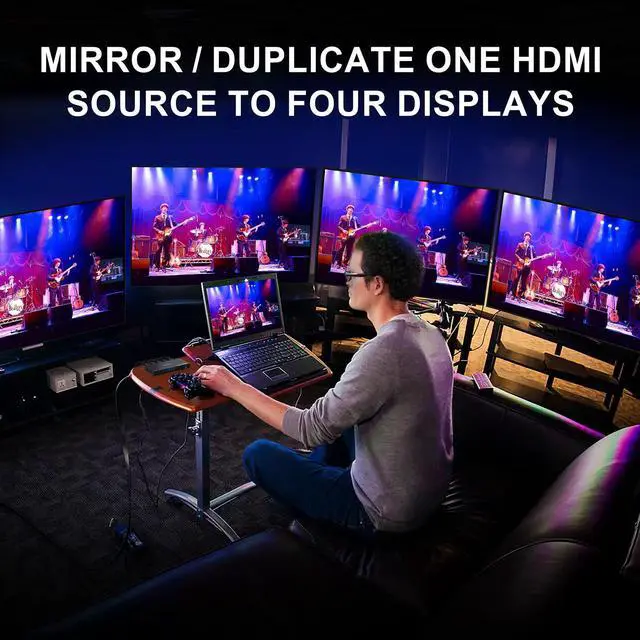 Alt view image 2 of 6 - HDMI Splitter 1 in 4 Out 4K 60Hz 4:4:4, HDMI 4 Port Splitter with Copy, Downscaler, and Auto Mode for Four Identical Display Support 1080p 120Hz HDCP 2.2 HDR10 18Gbps 3D (Mirror Only) | Distributes 1