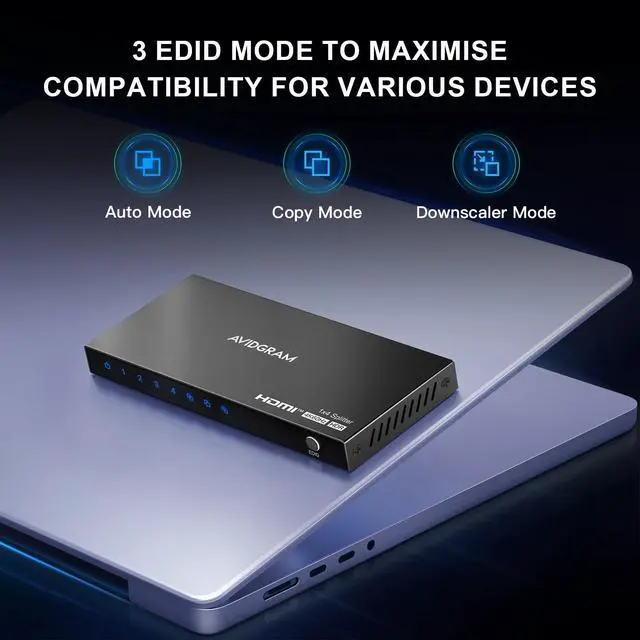 Alt view image 4 of 6 - HDMI Splitter 1 in 4 Out 4K 60Hz 4:4:4, HDMI 4 Port Splitter with Copy, Downscaler, and Auto Mode for Four Identical Display Support 1080p 120Hz HDCP 2.2 HDR10 18Gbps 3D (Mirror Only) | Distributes 1