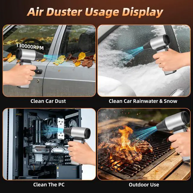 Alt view image 2 of 6 - Compressed Air Duster - 130000 RPM Powerful Electric Air Duster, Multi-Gear Adjustable Canned Air, Fast Charging Duster for Computer, Keyboard, Home, Outdoor Duster
