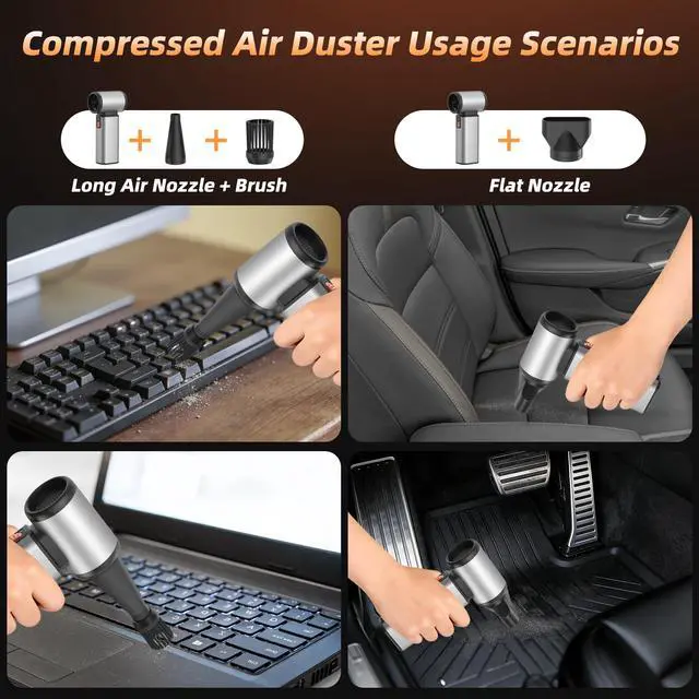 Alt view image 4 of 6 - Compressed Air Duster - 130000 RPM Powerful Electric Air Duster, Multi-Gear Adjustable Canned Air, Fast Charging Duster for Computer, Keyboard, Home, Outdoor Duster