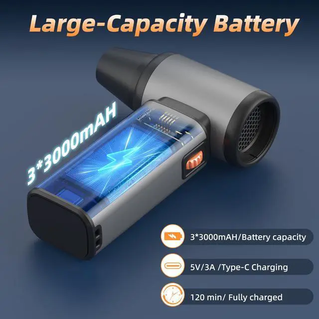 Alt view image 5 of 6 - Compressed Air Duster - 130000 RPM Powerful Electric Air Duster, Multi-Gear Adjustable Canned Air, Fast Charging Duster for Computer, Keyboard, Home, Outdoor Duster