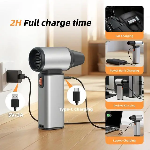 Alt view image 6 of 6 - Compressed Air Duster - 130000 RPM Powerful Electric Air Duster, Multi-Gear Adjustable Canned Air, Fast Charging Duster for Computer, Keyboard, Home, Outdoor Duster