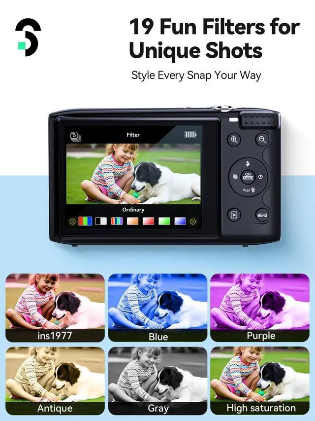 Alt view image 5 of 6 - Digital Camera - Max 72MP Point and Shoot Kids Cameras with 16X Zoom, 32G TF Card, 2 Batteries and Card Reader, Compact Digital Camera for Kids Teens Beginners (Black)
