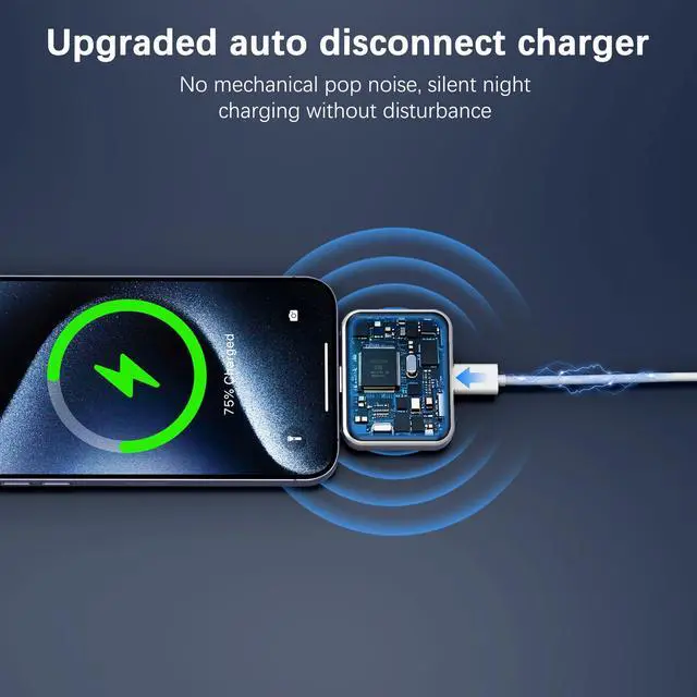 Alt view image 2 of 6 - 2Pcs Auto Disconnect Charger Protector,Auto Shut Off Phone Charger | No Physical Pop-Out Design,Supports Up to 140W Power,AI Full Charge Disconnect Function,Prevent Battery Aging