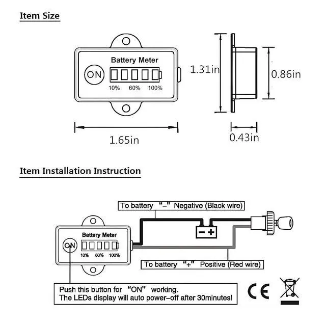Alt view image 6 of 6 - 12V 24V 36V 48V Battery Indicator, Waterproof Universal LED Display Ba-ttery Meter Gauge for Lithium, LiFePO4, Lead-Acid (48V Pb-Acid Battery Indicator)